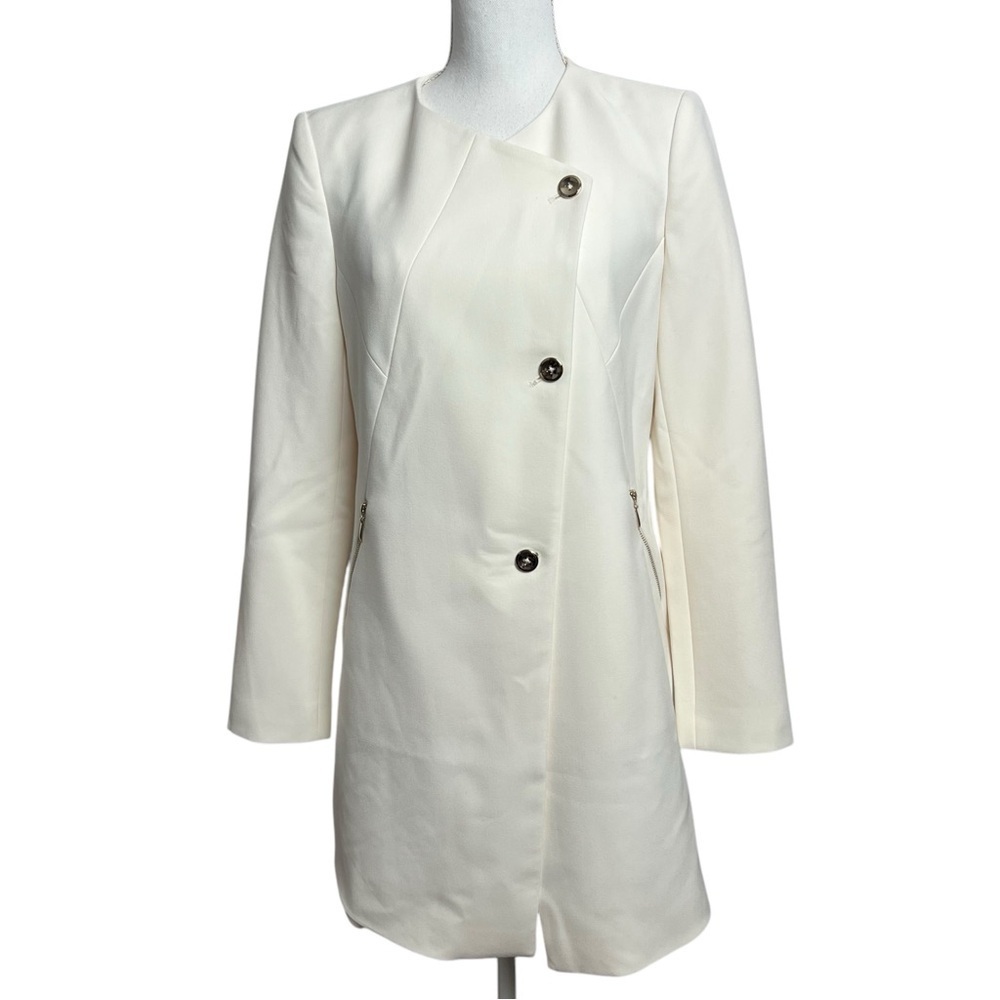White House Black Market Women’s Blazer/Jacket Sz Small Cream Color Zip Pockets